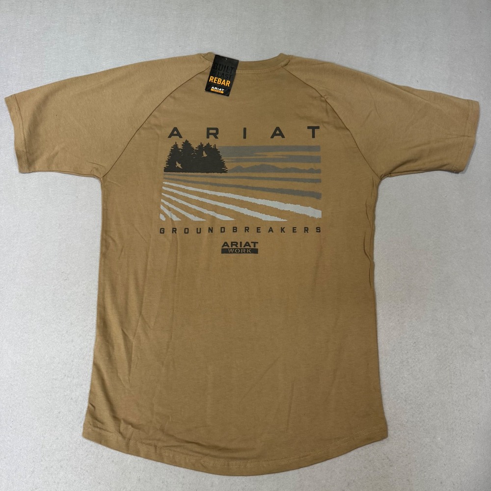 Ariat Rebar Cotton Strong Groundbreaker T-Shirt Men Small Khaki Pocket Graphic